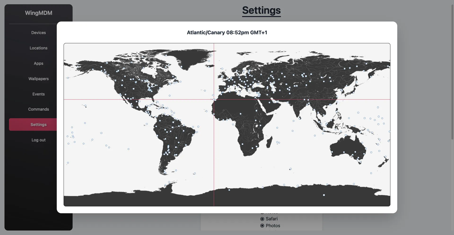 Screenshot of timezone picker