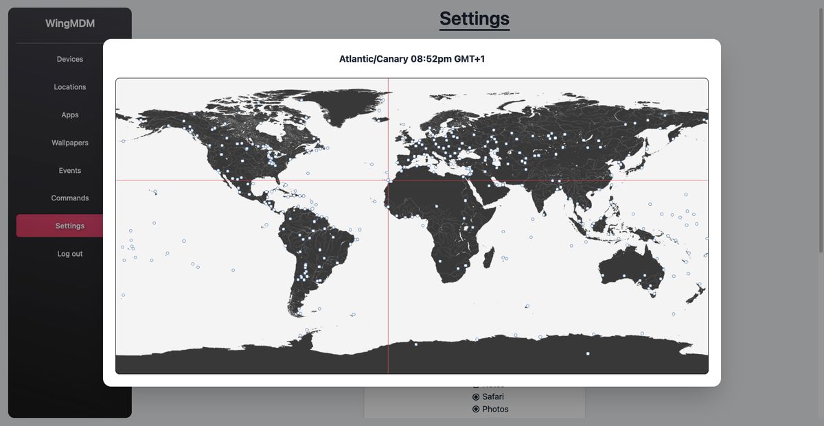 Screenshot of timezone picker